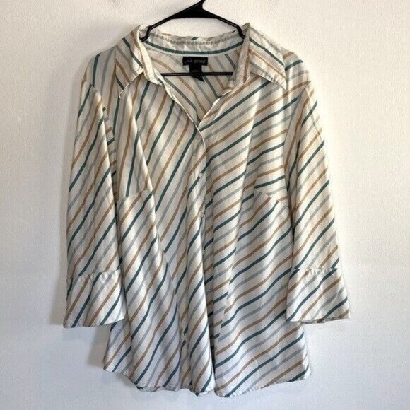 Lane Bryant Tops - Lane Bryant Button Down 3/4 Sleeves Shirt Size 22/24 Stripes Cream Stretch